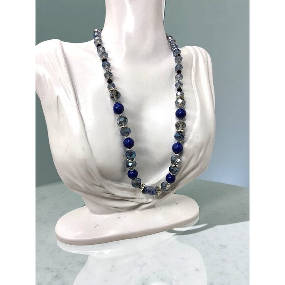 vintage sodalite stone blue glass beads adjustable necklace - Picture 3 of 10